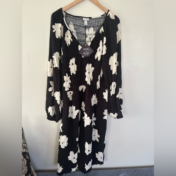 NWT Ava & Viv Women's Size Black Floral Balloon Sleeve Pleated Cocktail size 3X - Picture 2 of 12